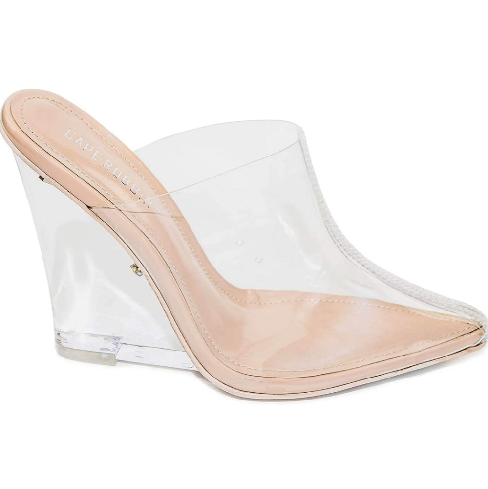 Cape Robbin Clear Wedge Heel PVC Closed Toe Slip on Mule Size 10 - Rose Gold NIB
